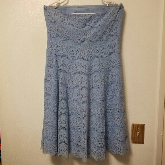 👗 Forever 21 Blue Strapless Floral Lace Dress Size Large - Picture 4 of 14